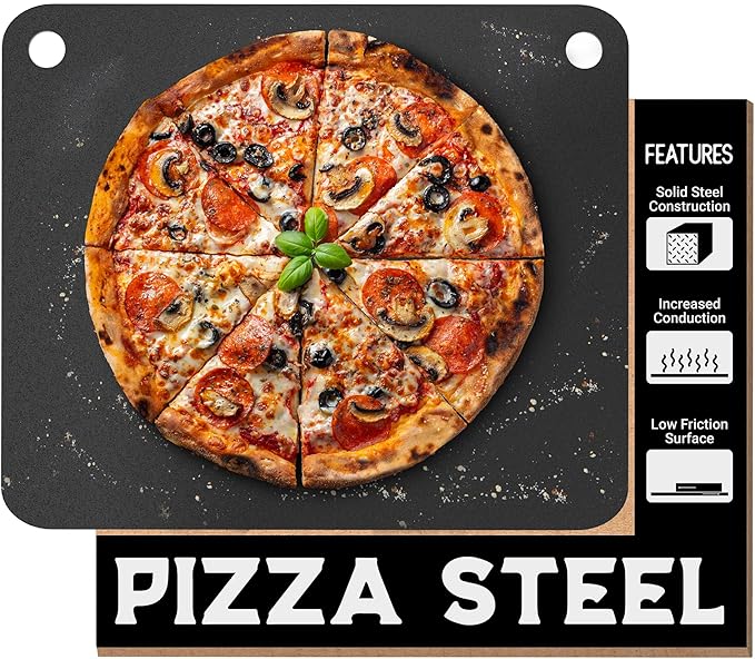 Primica Pizza Steel XL for Oven Extra Thick 0.315" - Durable Steel as Alternative to Pizza Stone - High Quality for BBQ Grill and Bakings