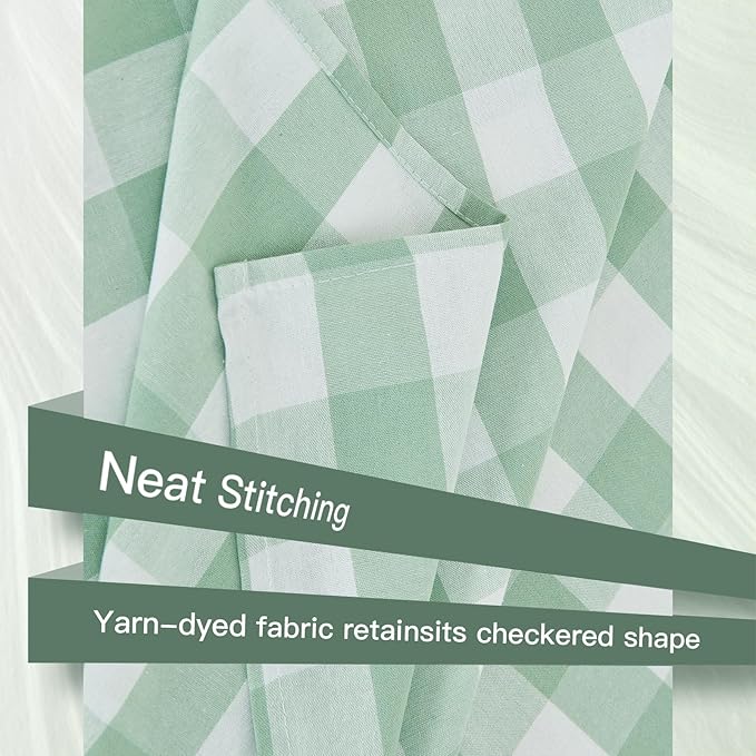 Yarn Dyed Cotton Blend Table Cloth Rectangle Table Cover 55x71 Inches Waterproof Indoor/Outdoor Green and White Checkered Gingham Rectangle Tablecloth for Kitchen BBQs Buffet Picnic
