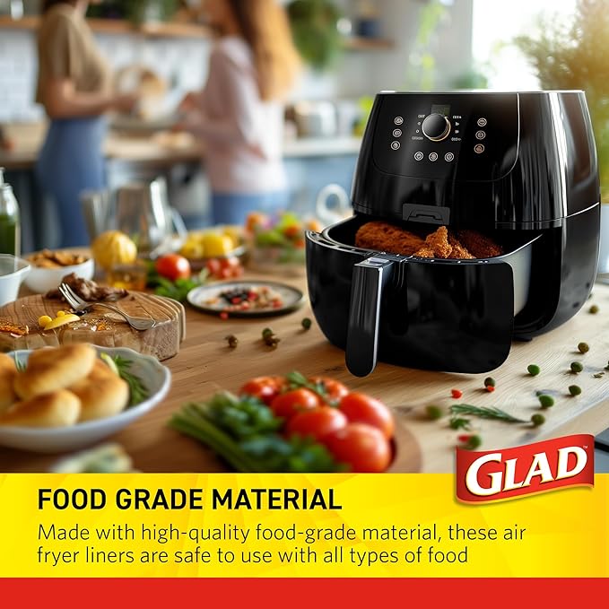 Glad Air Fryer Liners Rounded Square Shape with Walls, Nonstick and Heat Resistant, Food Grade Material, Suitable for Square and Round Air Fryers, Air Fryer Accessories, 7.9" - 100 Count