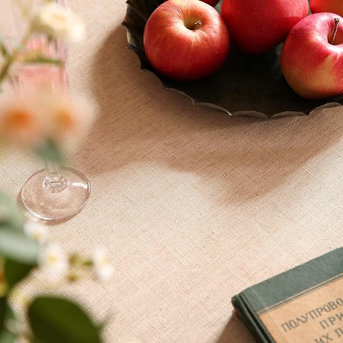 patdrea Designer Beige Tablecloth for Rectangle Tables,Vintage Elegant French Linen with Trees and Kids Pattern Table Cloth,Farmhouse Table Cover Cloth Decor for Kitchen Dining Christmas,63"*87"