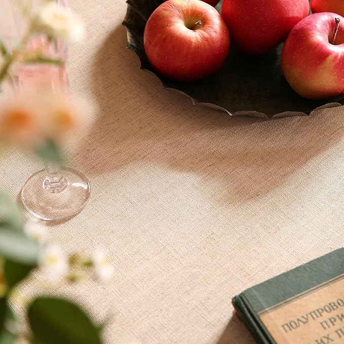 patdrea Designer Beige Tablecloth for Rectangle Tables,Vintage Elegant French Linen with Trees and Kids Pattern Table Cloth,Farmhouse Table Cover Cloth Decor for Kitchen Dining Christmas,63"*94"