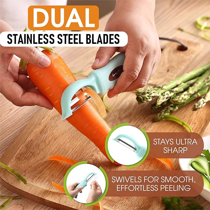 Spring Chef Premium Swivel Vegetable Peeler with Soft Grip Handle & Ultra Sharp Blades - Stainless Steel Potato Peeler - Kitchen Gadgets for Veggie, Fruit, Carrot, Apple, Cucumber - Mint