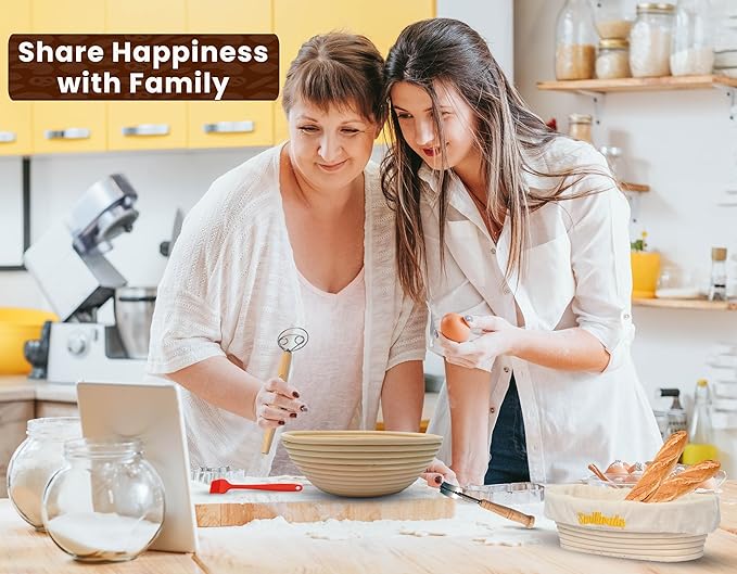 Set of 2 Banneton Bread Proofing Basket with linen Liner, 9" Round & 10" Oval bread basket with 9 Essential Bread Making Tools – Rattan Sourdough Banneton Basket Kit for Baking Enthusiasts