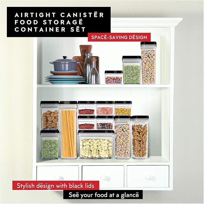DWËLLZA KITCHEN Airtight Food Storage Containers with Lids - 5 Piece Set - Kitchen Accessories Food Containers - Pantry Organization and Storage - Clear Plastic BPA-Free - Keeps Food Fresh & Dry