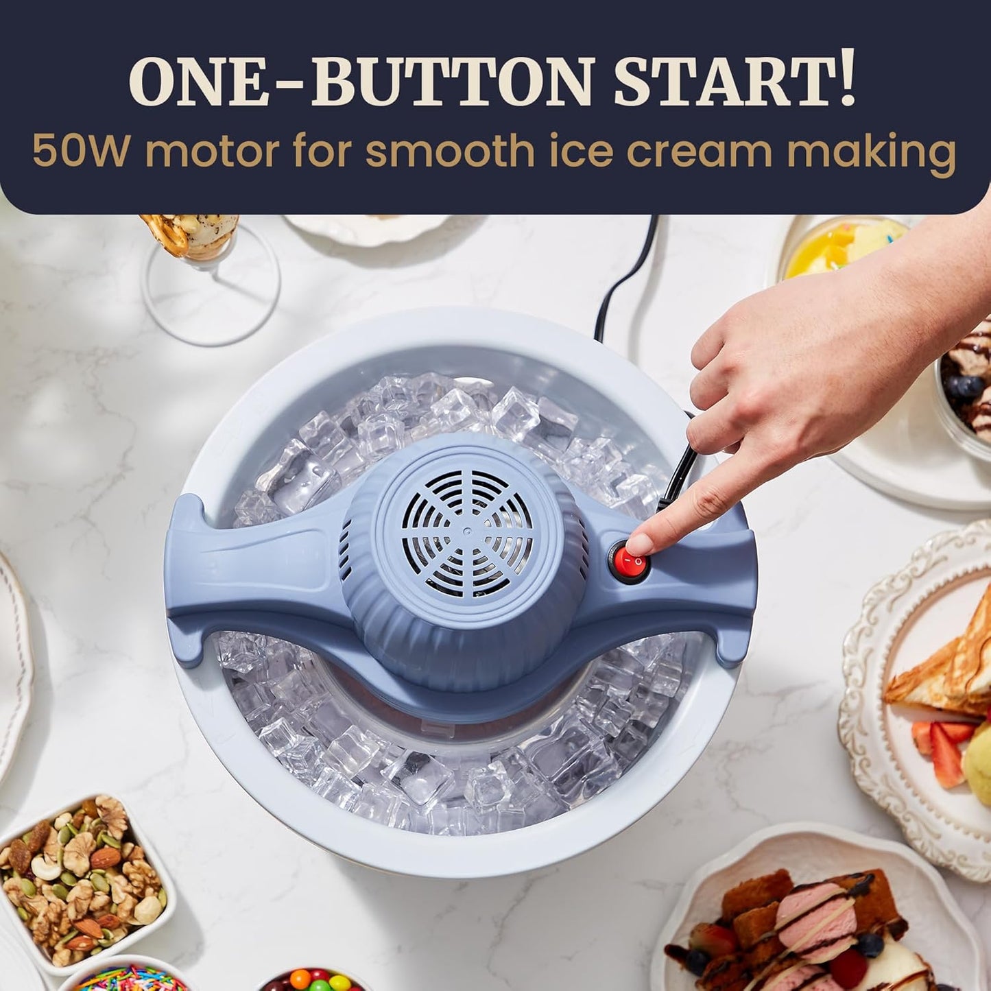 Elite Gourmet 4Qt Electric Ice Cream Maker EIM350X Delicious Homemade Ice Cream, Gelato, Sorbet, Frozen Yogurt, 4Qt Aluminum Freezing Cannister, Durable Plastic Ice Bucket, Powerful 50W, Periwinkle