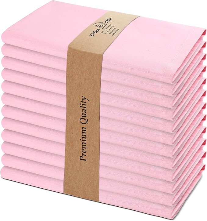 Urban Villa Easter Cloth Napkins 100% Cotton Slub Absorbent Dinner Napkins (Set of 12) Oversized 20x20 Inches Soild Pink Color Soft Durable Reusable Washable Ideal for Everyday Use Wedding Parties