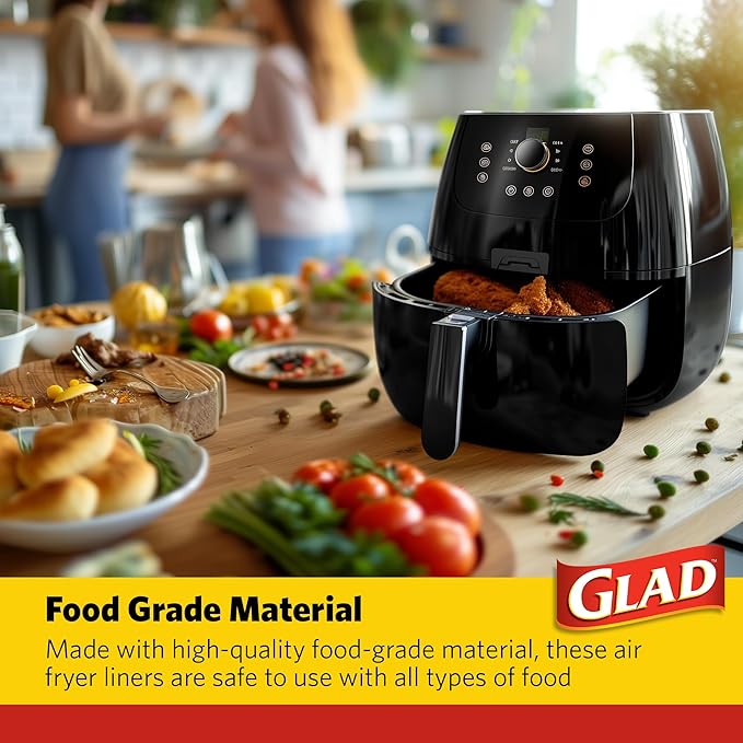 Glad Air Fryer Liners, Nonstick and Heat Resistant, Food Grade Material, Suitable for Round and Square Air Fryers, Air Fryer Accessories, 9” x 9” - 100 Count