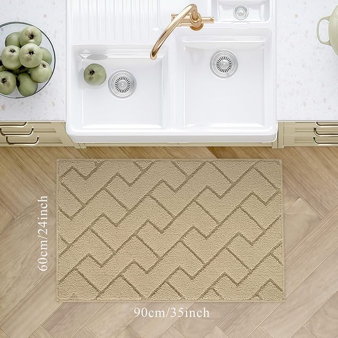 hicorfe Kitchen Rugs and Mats Sets,Super Absorbent Polypropylene Non-Slip Rug,Soft Comfort Floor Mat,Washable for Kitchen,Hallway,Office,Sink,Laundry(24" x 35",Beige)