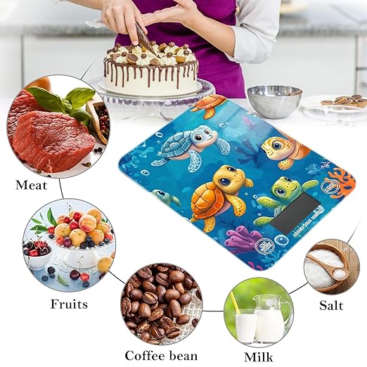 Blue Turtles and Corals Food Scale Kitchen Digital Scale Food Ounces and Grams Dieting Baking Cooking Waterproof Glass Panels LCD Display,4 Units Tare Function