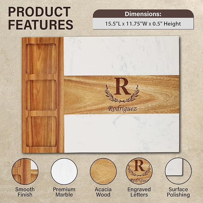 Personalized Housewarming Gift for New Home, Marble Wood Charcuterie Board, Custom Laser Engraved Cheese Serving Board, Realtor Closing Gift, New Apartment First Home Gift For Newlywed Couple, Friends