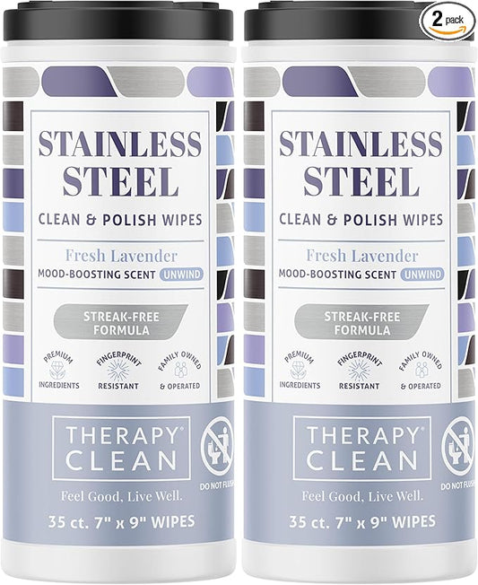 Therapy Stainless Steel Wipes, 30 Count (2 Pack) - Appliance Cleaner for Fridge, Dishwasher, Oven, Stove, Sink, Microwave, and More - Removes Smudges, Fingerprints, and Leaves a Streak-Free Shine