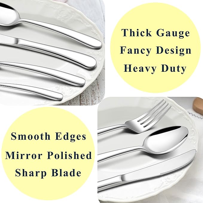 Herogo Heavy Duty Stainless Steel Silverware Set, 30-Piece Fancy Flatware Cutlery Set for 6, Modern Tableware for Home Restaurant Wedding, Heavy Eating Utensils, Mirror Polished, Dishwasher Safe