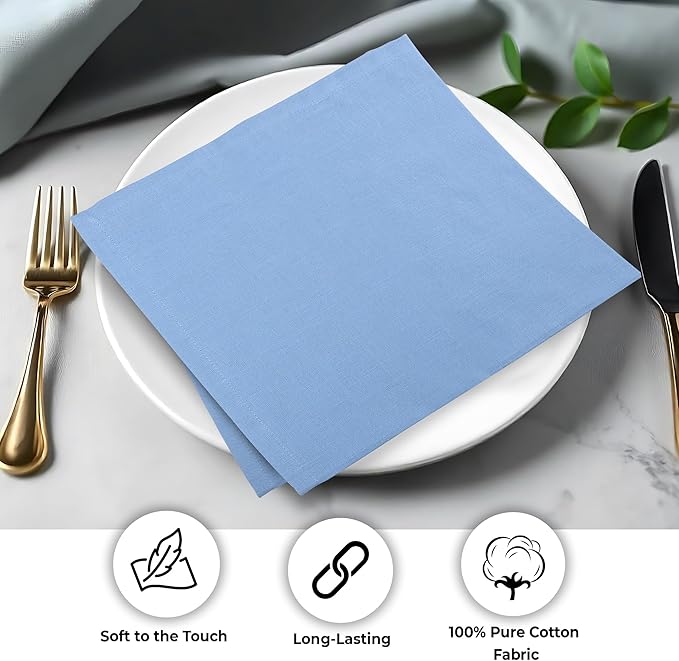 Urban Villa Ice BlueNapkins Solid Set of 12 Cloth Dinner Napkins Size 20x20 Inches Cloth Napkins 100% Cotton with Mitered Corners Ultra Soft DinnerNapkins