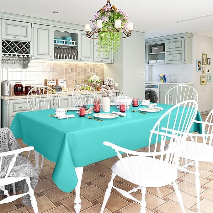 homing Rectangle Vinyl Tablecloth, Waterproof Spillproof Plastic Flannel Backed Table Cloth, Wipe Clean Table Cover for Dining, Buffet Parties and Camping (Teal, 54" x 108")