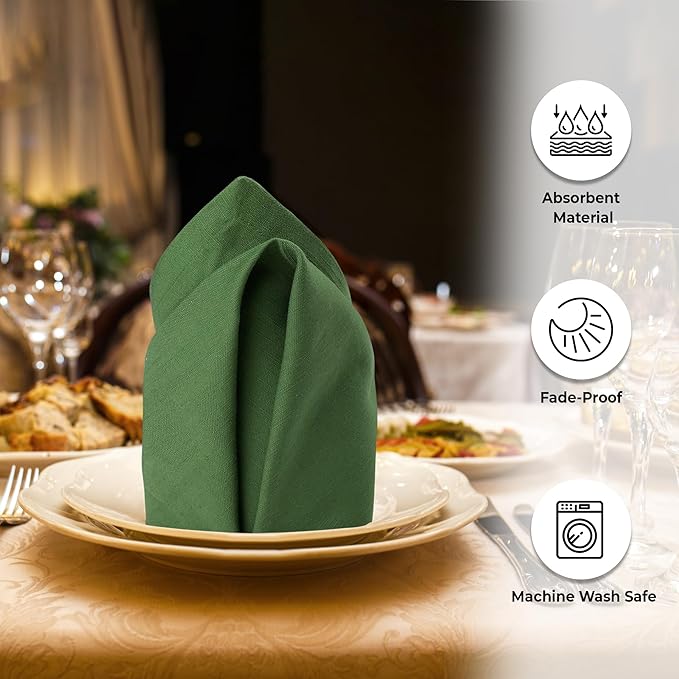 Urban Villa Christmas Cloth Napkins 100% Cotton Slub Absorbent Dinner Napkins (Set of 12) Oversized 20x20 Inches Solid Green Color Soft Durable Reusable Washable Ideal for Everyday Use Wedding Parties
