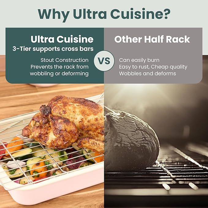 Ultra Cuisine Heavy Duty 3 Tiers, 16" x 10" Cooling Rack for Cooking and Baking - Professional Grade Premium 100% Stainless Steel Baking Rack & Wire Cooling Mesh - Dishwasher Safe - Pack 3