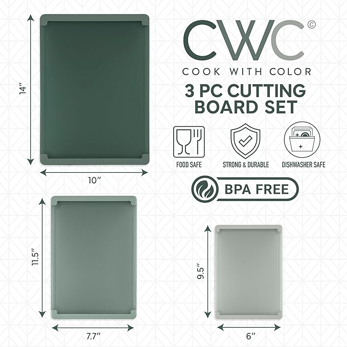 COOK WITH COLOR Extra Large Cutting Board Set, Jumbo-Sized Boards with Rubber Border for Enhanced Cooking Experience, 3-Piece, Dark Sage