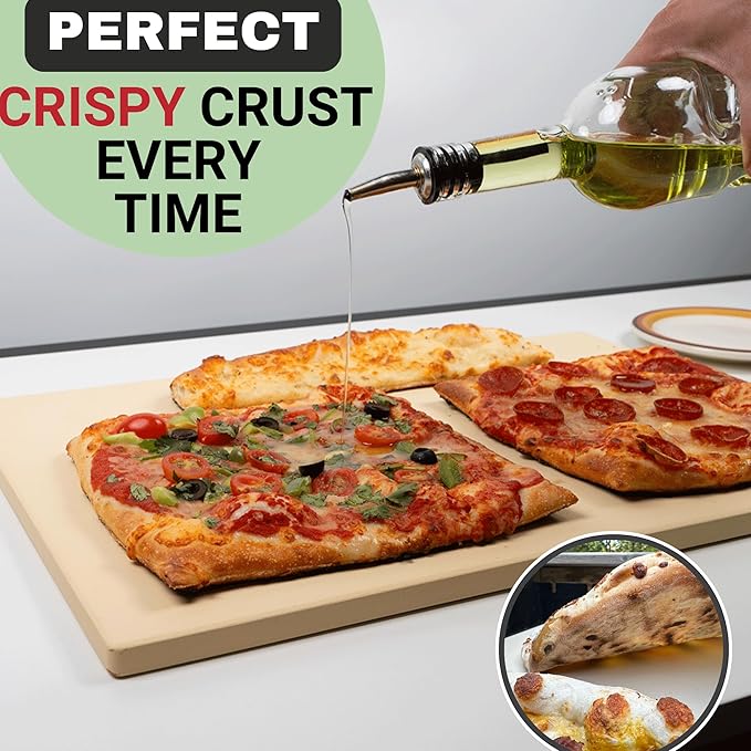 Large Pizza Stone for Oven 20 inch, with Silicone Mat and Dough Tool - Pizza Stone for Grill - Rectangular Pizza Oven Stone for Bread Baking - Thick Heavy Duty Stone 20" x 13.5" x 0.6"