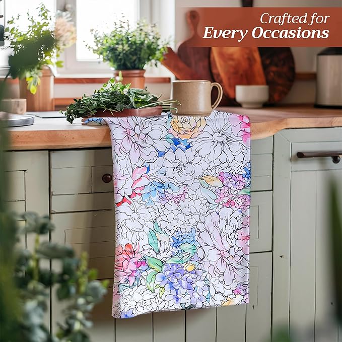 Maison d' Hermine Kitchen Towels Set of 3 100% Cotton 27.50" x 20" Reusable Cloth Tea Dish Towels Absorbent with Hanging Loop for Kitchen, Home, Dining, Cocktail Parties Spring/Summer (Floral Love)