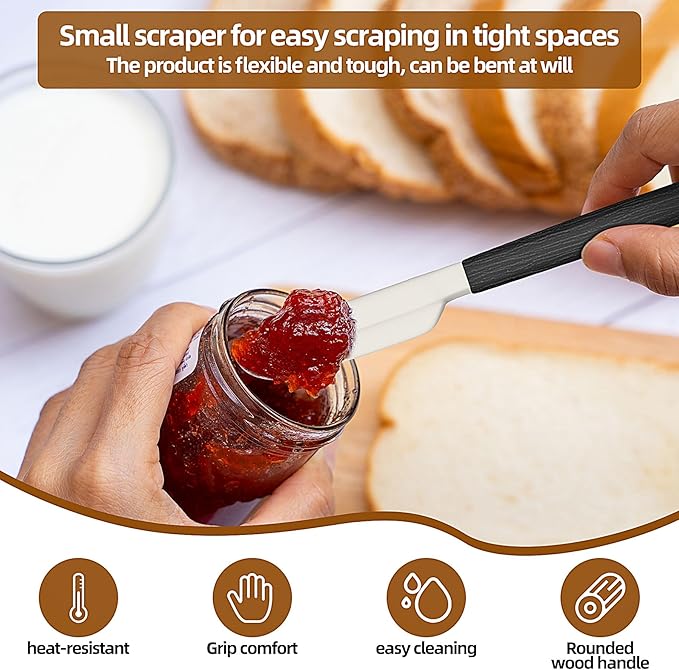 Wooden Handle Silicone Rubber Spatula Set for Kitchen Baking, Cooking, and Mixing High Heat Resistant Non Stick Dishwasher Safe BPA-Free Black+blue Set of 2 (Black Wooden Handle Spatula 4P)