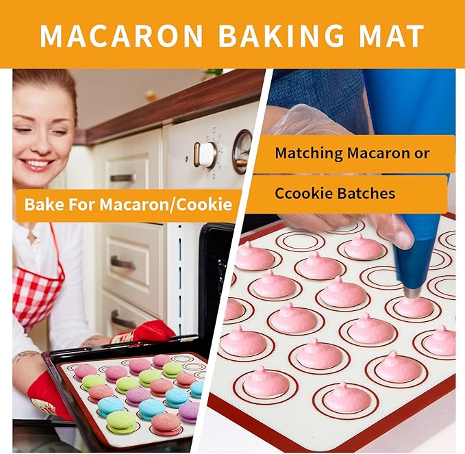 Silicone Baking Mat Sets, Dough Mat with Macaron Baking Mat Pastry Cutter Rolling Pin,Food Safe Pastry Mat, Reusable Cookie Sheets Liner