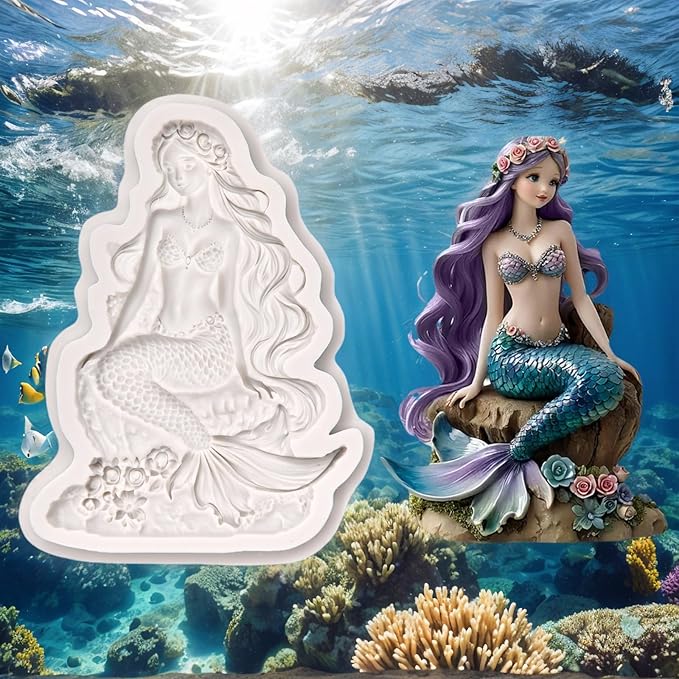 (Three-piece set) Mermaid theme, winged girl, DIY silicone mold, cake chocolate mold wedding cake decoration tool soft candy cake