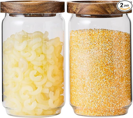 Glass Jar with Lid 3.54 Inch Wide, 25 OZ Airtight Food Storage Containers Glass Set for Coffee Beans| Sugars| Candy, 2 Pack
