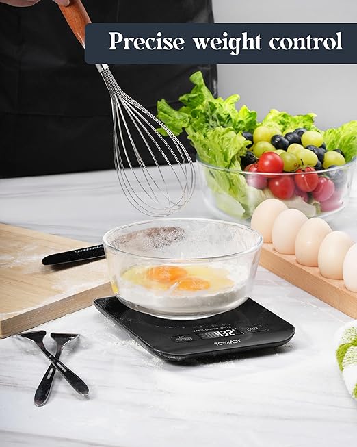 Food Scale, 11lb Digital Kitchen Scale with 6 Units LCD Display and Tare Function,Compact Design for Baking,Healthy Cooking,Meal Prep, 304 Stainless Steel Black