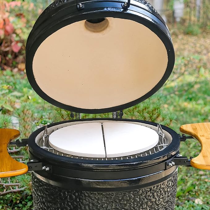 Half Moon Baking Stone Pizza Baking Stone for Big Green Egg XL, 2Pack 19.7" Cooking Stone Ceramic for Kamado Joe Big Joe II, for Primo Oval XL, for Vision Grills XL,forCharGriller Akorn Kamado Kooker