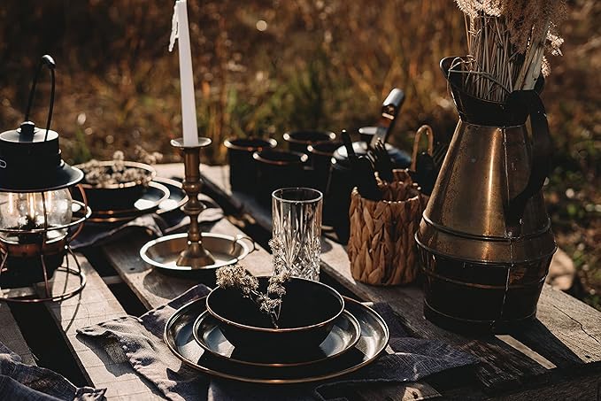 Barebones Enamel Bowl Set - Dish Set of 2 Bowls - Enamelware Set for Camping and Everyday Use (Charcoal)