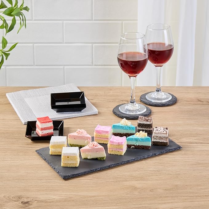 Restaurantware Slate Serving Tray 1 Pack of 11.8" x 6" Foam Feet Charcuterie Stone Plate Rustic Edges Freezable Black Serving Display Cheese Boards for Kitchen, Gourmet, Dining, Parties