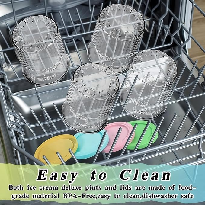 Compatible with Ninja NC500 NC501 Series Ice Cream Makers, 24 oz Ninja Creami Deluxe Pints and Lids, Ice Creami Deluxe Pints, ice creami container,BPA-Free,Dishwasher Safe,2Pack-Blue/Yellow