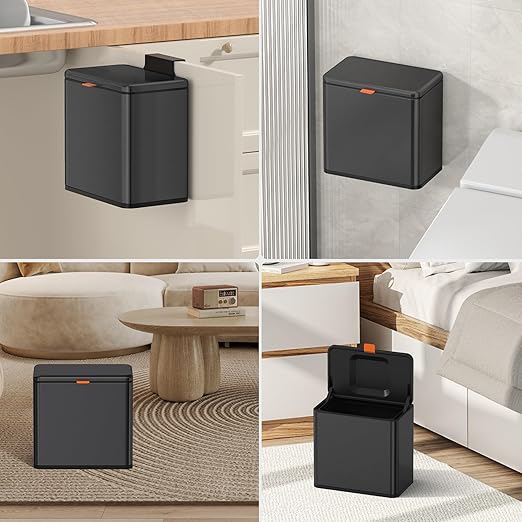 Mbillion Kitchen Compost Bin Hanging Trash Can with Lid 1.05 Gallon Stainless Steel Garbage Can for Kitchen Cabinet Door Mounted Trash Can Under Sink Door RV Bathroom,Brushed Black