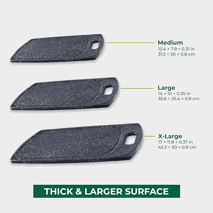 Freshware Plastic Cutting Boards for Kitchen, Cutting Board Set of 3, Juice Grooves with Easy Grip Handle, BPA-Free, Dishwasher Safe, Black Marble
