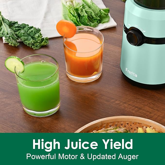 Cold Press Juicer Machines,Fretta Slow Masticating Juicer Machines with 4.25" Large Feed Chute,Fit Whole Fruits & Vegetables Easy Clean Self Feeding,High Juice Yield,BPA Free (Blue)