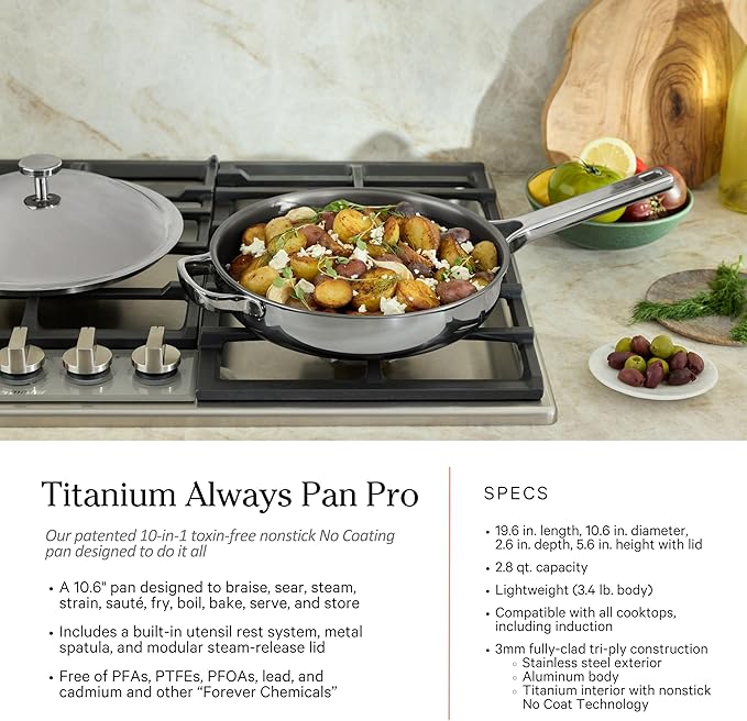 Our Place Titanium Pro Cookware Set (4-Piece) – Always Pan & Perfect Pot | Nonstick No-Coat Technology | Tri-Ply Titanium & Stainless Steel | Safe for Oven, Induction & Cooktops up to 1000°F | Chrome