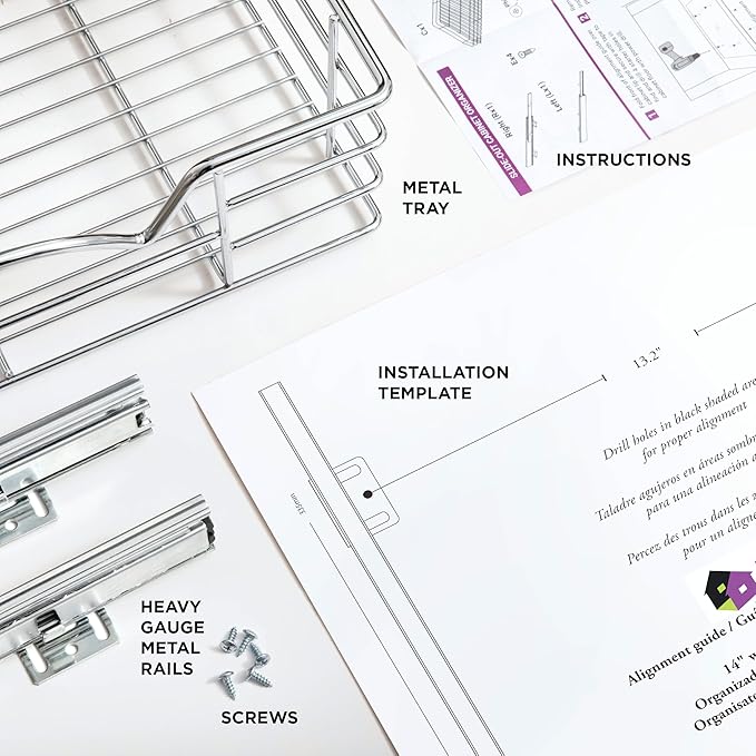 HOLDN’ STORAGE Pull Out Cabinet Organizer, Individual Sliding Drawers - Heavy Duty Metal with Lifetime Limited Warranty - Anti Rust Chrome Finish (Single Tier, 14" W)