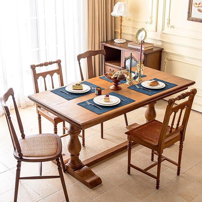 KXN Placemats Set of 4, Dual-Layer Thickened Faux Linen Table Mats, Heat Resistant & Wrinkle-Free, Machine Washable Cloth Place Mats for Kitchen Dining Indoor Outdoor (Navy Blue)