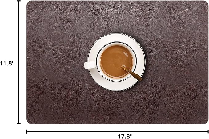 Set of 6 Faux Leather Placemats, PU Table Mats, Waterproof, Stain Resistant, Heat Resistant, Non-Slip Easy to Clean for Kitchen Dining Table,Conference Table F Dark Brown