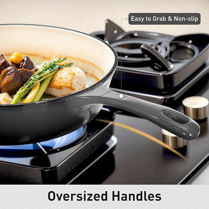 MAISON ARTS Enamel Cast Iron 7 Piece Cookware Set, Dutch Oven Pot with Lid, Grey Non Stick Pots and Pans set, Oven Safe up to 500°F