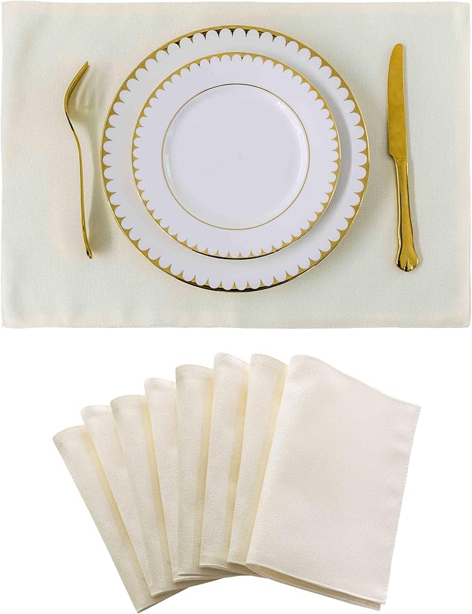 Home Brilliant Placemats Set of 8 Dining Table Placemat Washable Place Mats, 13 x 19 inches, Cream