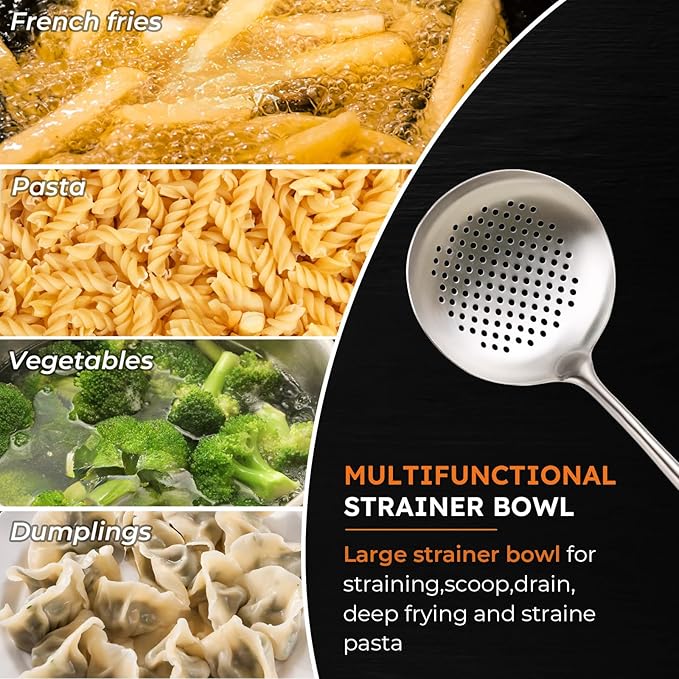 MARTE 17'' Skimmer Slotted Spoon - 304 Stainless Steel Skimmer Ladle Spider Strainer Spoon for Cooking and Frying - Long Pasta Strainer Tools Frying Spoon Kitchen Cooking Utensils Colander Spoon