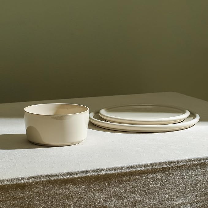 Stone Lain Eden 24-Piece Dinnerware Set Stoneware, Plates and Bowls Set, Dishwasher and Microwave Safe Dish, Dish Set for 8, Beige