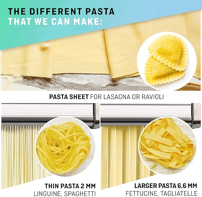 Manual Pasta Maker with Dryer - Multi-Pasta Stainless Steel Italian Flat Dough Machine with Adjustable Setting, Sharp Cutter, and Hand Crank - Fresh Homemade Noodles, Spaghetti, Lasagne | By VeoHome…