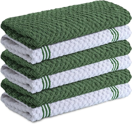 Infinitee Xclusives 100% Cotton Kitchen Towels - 15x25 Inch Ultra Soft Tea Towel, Super Absorbent Terry Dish Towels for Kitchen Linens |Green|