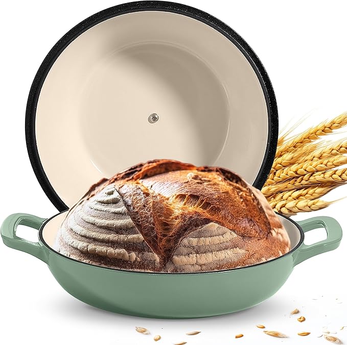Signature Enameled Cast Iron Sourdough Bread Oven | Non-Stick with Tight Fitting Lid for Perfect Baking and Bread Making | 6QT Round Oven With Lid [Sage Green]