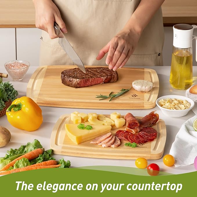 Bamboo Cutting Board Set Non Slip Feet Over Sink Brides Her Wedding Day Bridal Shower Engaged Engagement Hostess Couple Newly Wed House Christmas Married Future Mrs fiancee Unique Cool Gifts