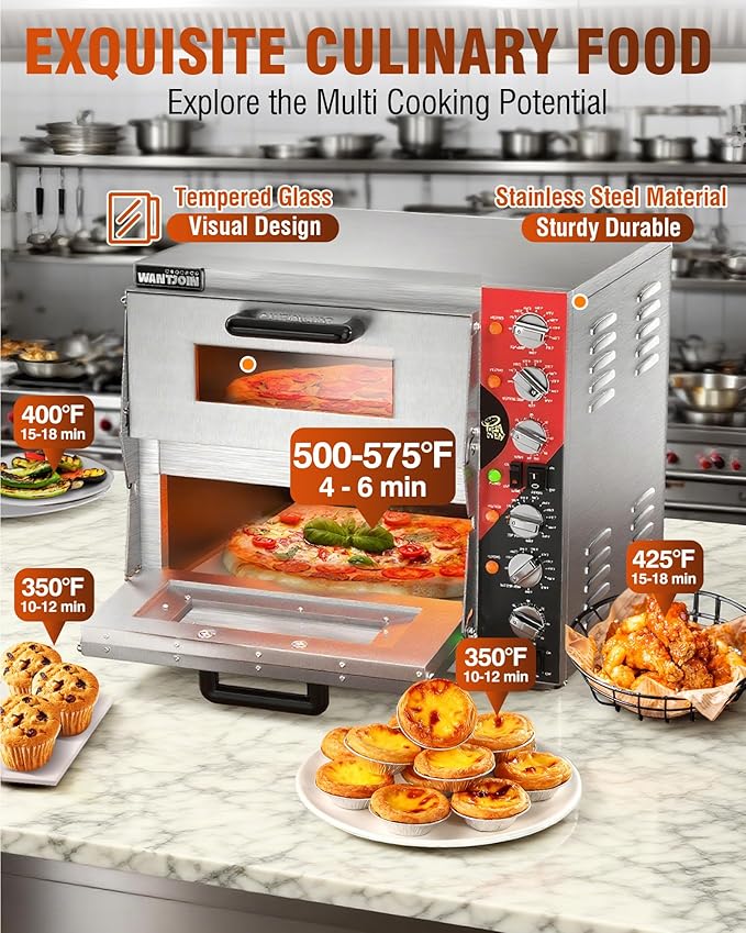 WantJoin 16 Inch Indoor Pizza Oven Countertop - ETL Listed, Commercial Double Decker Electric Pizza Ovens with Pizza Stone, 60-Min Ring Timer, for Restaurant and Home, 3200W