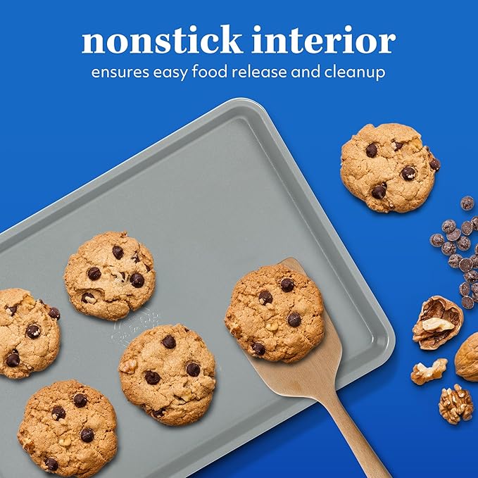 Sur La Table Kitchen Essential Carbon Steel Baking Pans Bakeware Set W/Premium PFOA, PFAS, PTFE Free Grey Nonstick Interior - Black Exterior