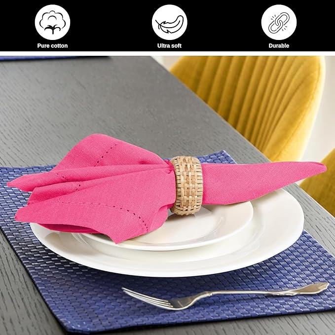 Bedding Craft 100% Cotton Cloth Dinner Napkins Set of 12 – 18x18 Baby Pink Hemstitched – Soft Durable Machine Washable Fabric Napkins for Weddings, Parties & Holidays